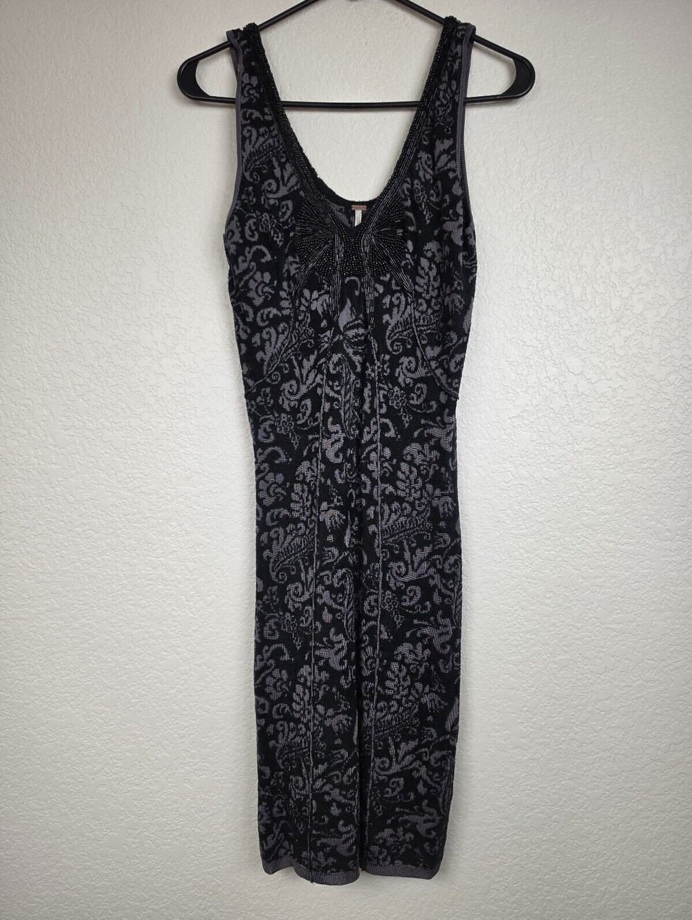 Free People Small Black Beaded Damask Bodycon Dress